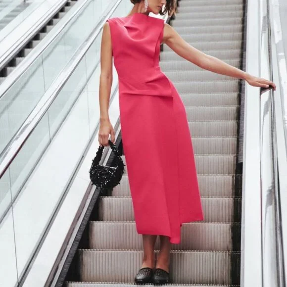 NEW Acler x Saks Normanhill Petal Midi Dress AU10/US6 Party Event Candy Pink - Picture 4 of 10